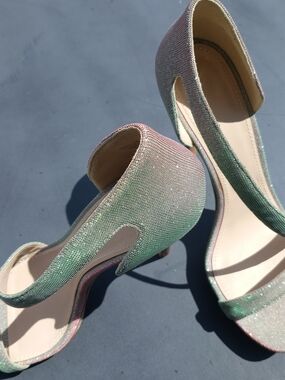 Brian Atwood Consort Elegant Iridescent Green-Pink Women's Open-Toe Heels